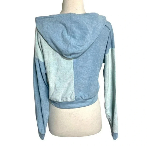 Forever 21 S blue color block terry cloth cropped hoodie LNC - Picture 4 of 6